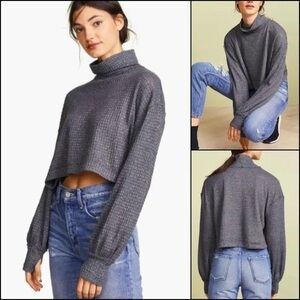 Free People Cropped Waffle Knit Sweater Small